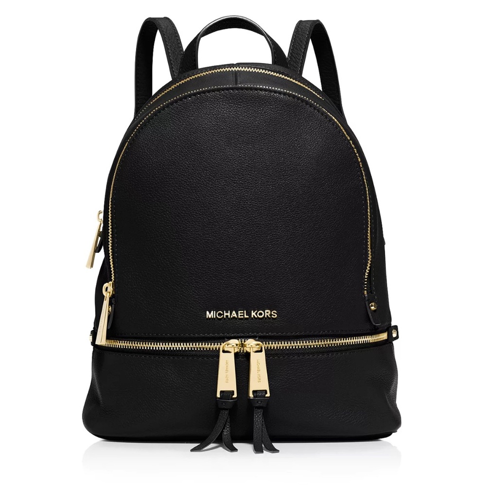Michael Kors Rhea Zip Small Leather Backpack – Black/Gold – Excellent Condition